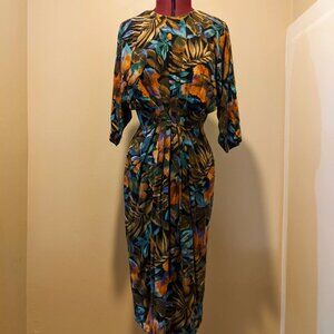 Vintage Jodi Schwartz Tropical Floral Midi Dress – Women's Small/Medium
